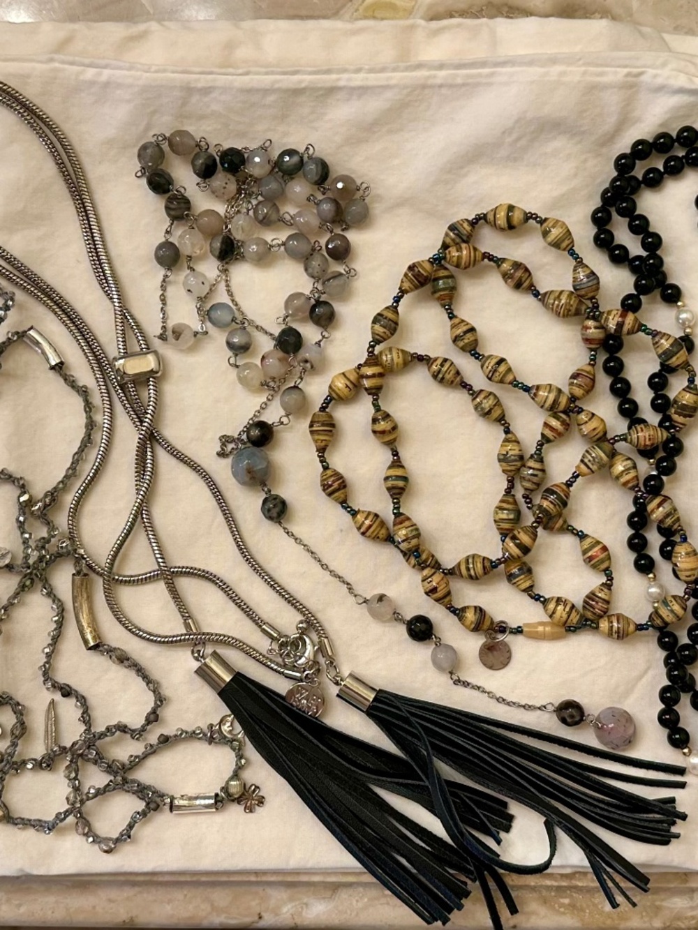 Lot of seven Vintage beaded, cool and funky necklaces.